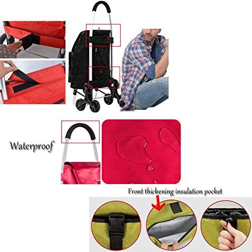 QSXF Carro autoservicio Ligeramente con Aislamiento de comestibles Carro autoservicio Escalada Mercado Carrito de la Compra Plegable con 6 Ruedas de Gran Capacidad Viaje 60L Bolsa/Negro,Black