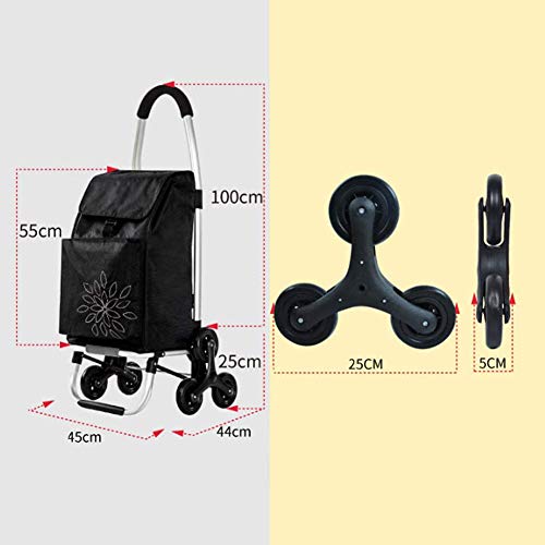 QSXF Carro autoservicio Ligeramente con Aislamiento de comestibles Carro autoservicio Escalada Mercado Carrito de la Compra Plegable con 6 Ruedas de Gran Capacidad Viaje 60L Bolsa/Negro,Black