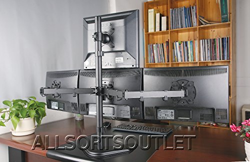 Quad Quadruple 4 Pirámide (3 + 1) LCD LED TFT Monitor de computadora Soporte de escritorio Montaje independiente totalmente ajustable Heavy Duty 3 pantallas de 15" a 25"