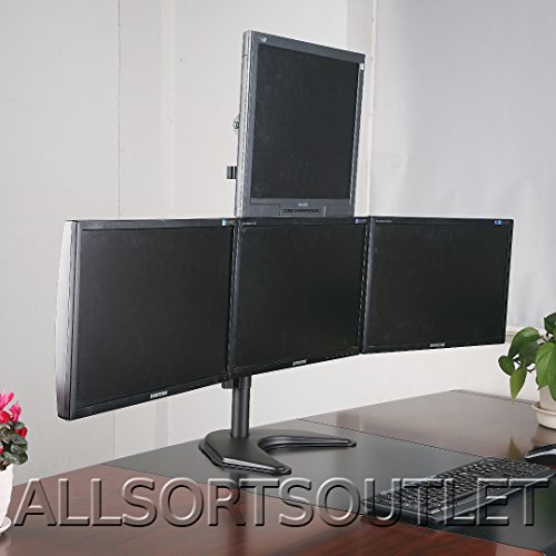 Quad Quadruple 4 Pirámide (3 + 1) LCD LED TFT Monitor de computadora Soporte de escritorio Montaje independiente totalmente ajustable Heavy Duty 3 pantallas de 15" a 25"