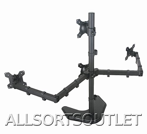 Quad Quadruple 4 Pirámide (3 + 1) LCD LED TFT Monitor de computadora Soporte de escritorio Montaje independiente totalmente ajustable Heavy Duty 3 pantallas de 15" a 25"