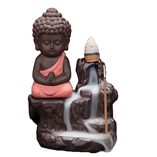 Quemador de incienso hecho a mano con reflujo de cascada, quemador de incienso para hogar, oficina, dormitorio, decoración de yoga, con 10 conos gratis Vermeil