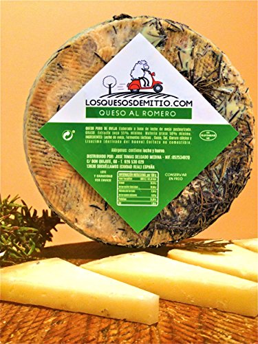 Queso de oveja al romero gourmet con caja de madera premium (español, curado, ideal con vino, queso entero de 2kg de leche pasteurizada), de Losquesosdemitio