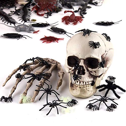 Queta 150 Piezas Plástico Insectos Realistas para Halloween Fiesta y Decoración, Insectos Falsas Cucarachas Arañas Escorpiones Ciempiés Murciélagos Ratas Geckos Moscas para Hacer Bromas