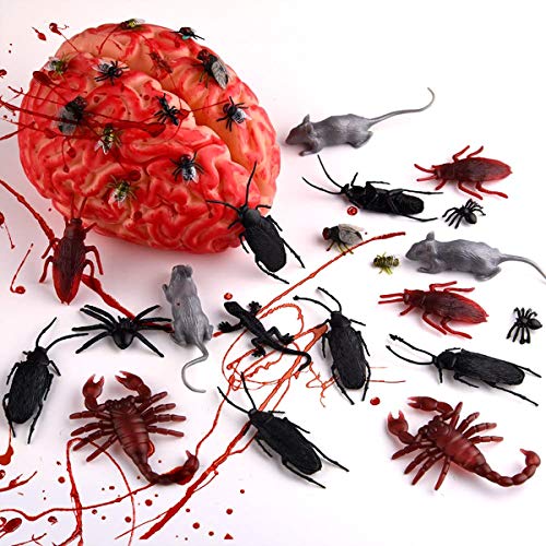 Queta 150 Piezas Plástico Insectos Realistas para Halloween Fiesta y Decoración, Insectos Falsas Cucarachas Arañas Escorpiones Ciempiés Murciélagos Ratas Geckos Moscas para Hacer Bromas