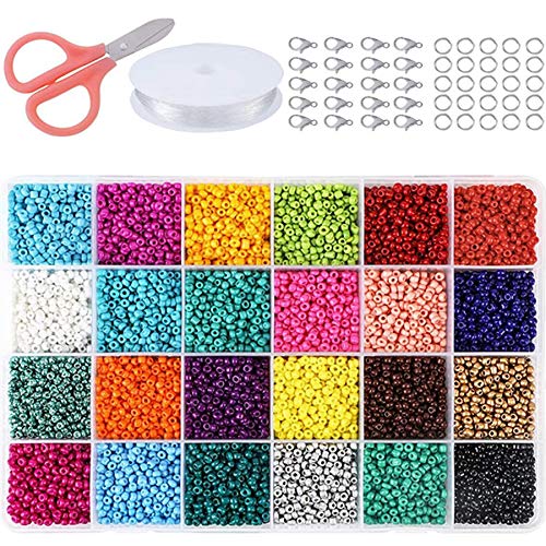 Queta Cuentas de Colores 2mm, 24000pcs Mini Cuentas y Abalorios Cristal para DIY Pulseras Collares Bisutería (24 Colores)
