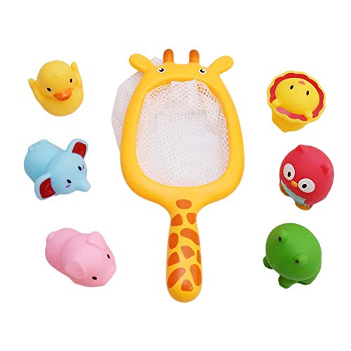 Queta Juguete para el baño, 7 Piezas Juguetes de bañera Juguetes acuáticos diversión acuática para niños con 1 Red de Pesca y 6 Animales Marinos