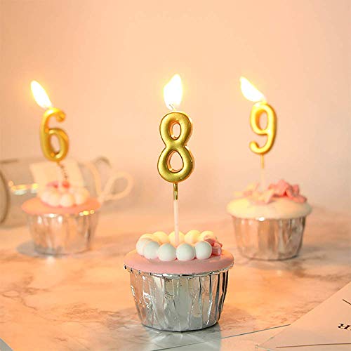 Queta Velas Cumpleaños, 10 PCS Velas de Tarta de Cumpleaños Número de 0 a 9 Decoración de la Torta para Fiesta (Dorado)