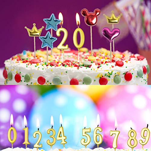 Queta Velas Cumpleaños, 10 PCS Velas de Tarta de Cumpleaños Número de 0 a 9 Decoración de la Torta para Fiesta (Dorado)