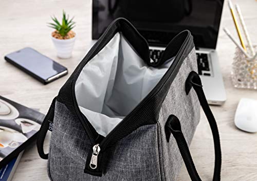 Quid Bolsa Porta Alimentos, Lunch Bag, Exterior de Tela e Interior isotérmico, 24x18x19 cm, 1 Compartimento, Material (Foam térmico), Gris, M