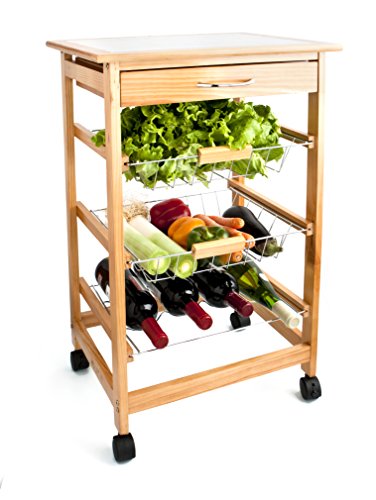 Quid Cart Verdulero con 2 cestas y bottelero, Madera, Marrón, 38x18.5x71 cm
