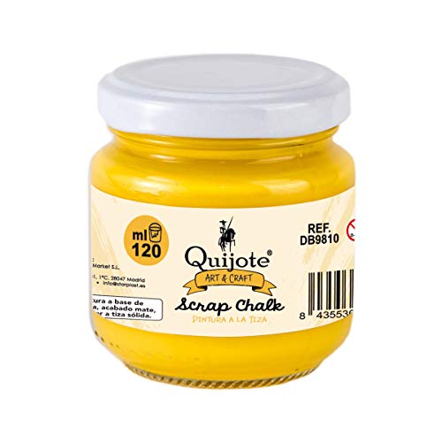 Quijote Paper World Pintura a la tiza, Chalk Paint, 120ML, para madera, metal cerámica, piedra, escayola, vidrio, etc. Amarillo Yema