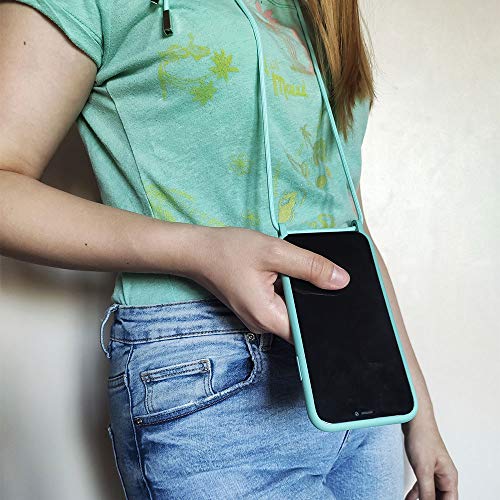 QULT Funda con Cuerda Compatible con iPhone XS MAX Carcasa de movil con Colgante Cadena Suave Silicona Necklace Bumper Case Morado Pastel Motivo Puntos Blancos