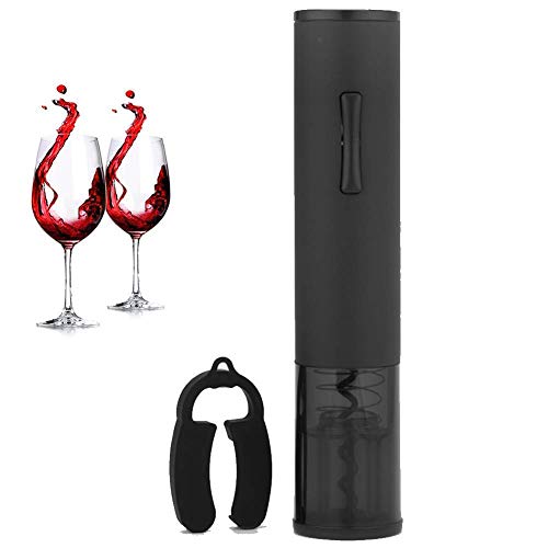 QZ Abrebotellas Eléctrico de Acero Inoxidable, Tapa Inferior Desmontable, con Cortador de Papel, Abrebotellas Eléctrico de Batería Seca de Aluminio, Negro, a