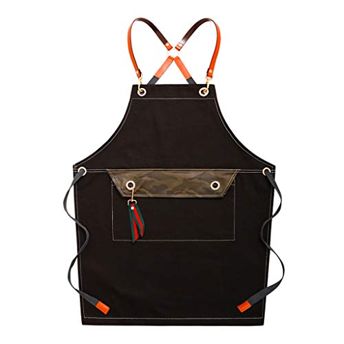 R-WEICHONG - Delantal de algodón con bolsillos para mujer, 78 x 56 cm