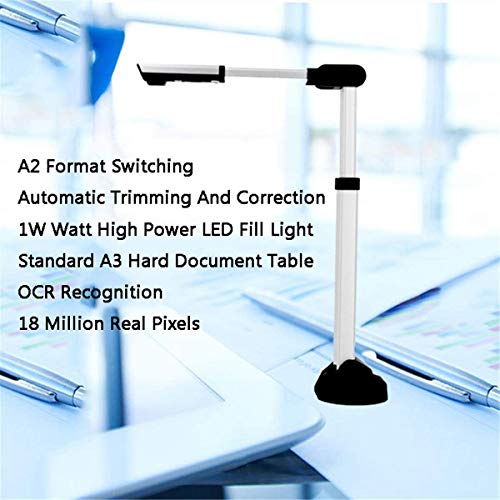 Rabbfay Alto Velocidad Portátil USB Escáner, con LOC Función 18 Millón HD Pixeles Cámara con LED Ligero, Capturar Talla A4, Ajustable Altura USB para Oficina y Educación,A