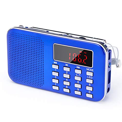 Radio de Transistor portátil pequeña, L-218 Radio Am/FM Digital de Bolsillo con Tarjeta Micro TF Reproductor de MP3 de Entrada Auxiliar de Disco USB, por PRUNUS(Azul)