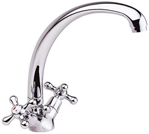 RAF - Grifo Mezclador Bimando Retro Vintage para Fregadero de Cocina con Caño Giratorio y Válvula Automática