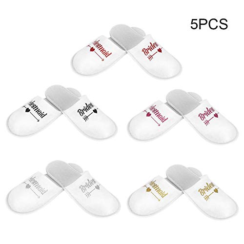 Raguso Suministros de Boda Luna de Miel 5 Pares Patrón de Letras de Dama de Honor Zapatillas de Dama de Honor Desechables Fiesta de Boda Mujer Dama de Honor