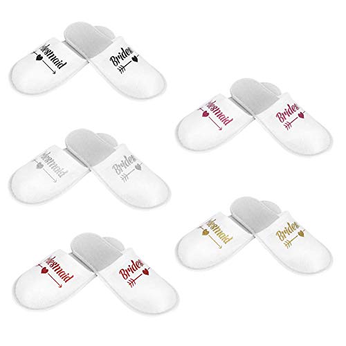 Raguso Suministros de Boda Luna de Miel 5 Pares Patrón de Letras de Dama de Honor Zapatillas de Dama de Honor Desechables Fiesta de Boda Mujer Dama de Honor
