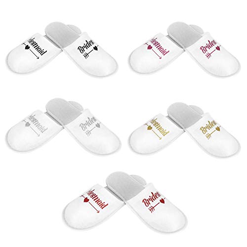 Raguso Suministros de Boda Luna de Miel 5 Pares Patrón de Letras de Dama de Honor Zapatillas de Dama de Honor Desechables Fiesta de Boda Mujer Dama de Honor