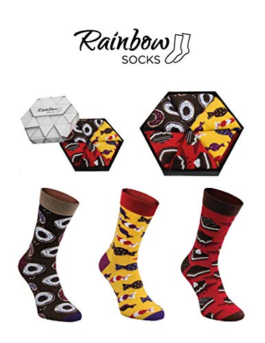 Rainbow Socks - Hombre Mujer Calcetines Oscuros Dulces Graciosos - 3 Pares - Bunuelo Crema Pastel Caramelos - Talla 36-40