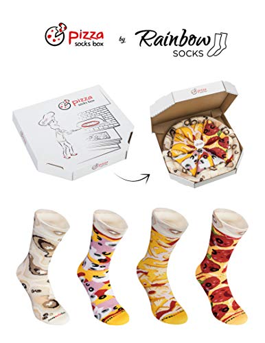 Rainbow Socks - Pizza MIX Caprichosa Hawaiana Pepperoni Mujer Hombre - 4 pares de Calcetines - Tamaño 36-40