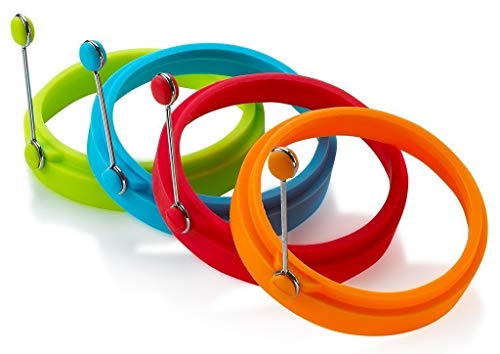 RainRider UK Anillos de Silicona antiadherentes para Huevos, Paquete de 4, Redondo, Antiadherente, Molde para Huevos fritos, Anillos de Cocina, moldes para panqueques para Desayuno, Almuerzo y Cena