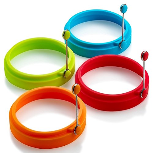 RainRider UK Anillos de Silicona antiadherentes para Huevos, Paquete de 4, Redondo, Antiadherente, Molde para Huevos fritos, Anillos de Cocina, moldes para panqueques para Desayuno, Almuerzo y Cena
