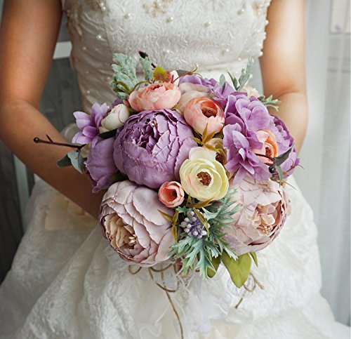 Ramo de peonías artificiales Amkun. Flores de seda para decoración del hogar o bodas, 1 unidad