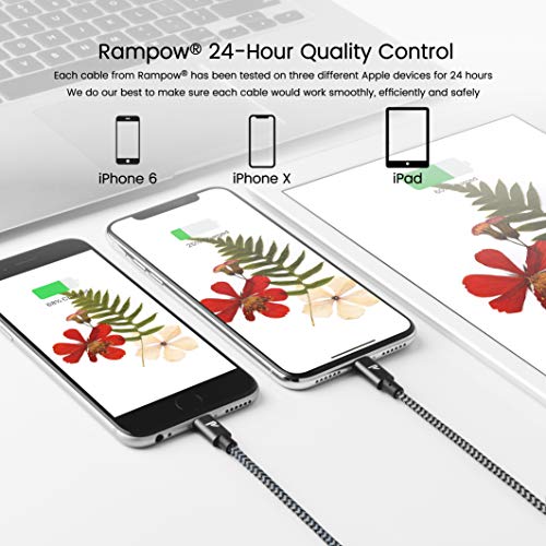 Rampow Cable iPhone Cable Lightning [Apple MFi Certificado] Nylón Duradero Cargador iPhone Compatible con iPhone 11 11 Pro XS MAX XR X 8 7 6S 6 5 5S 5C SE iPad iPod y más - 20CM, Gris Espacial