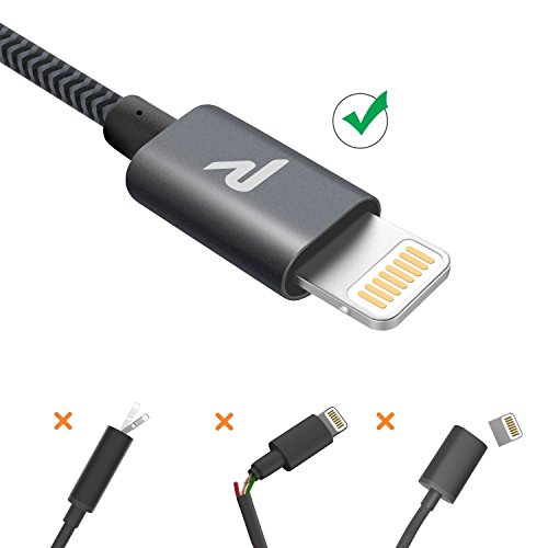 Rampow Cable iPhone Cable Lightning [Apple MFi Certificado] Nylón Duradero Cargador iPhone Compatible con iPhone 11 11 Pro XS MAX XR X 8 7 6S 6 5 5S 5C SE iPad iPod y más - 20CM, Gris Espacial