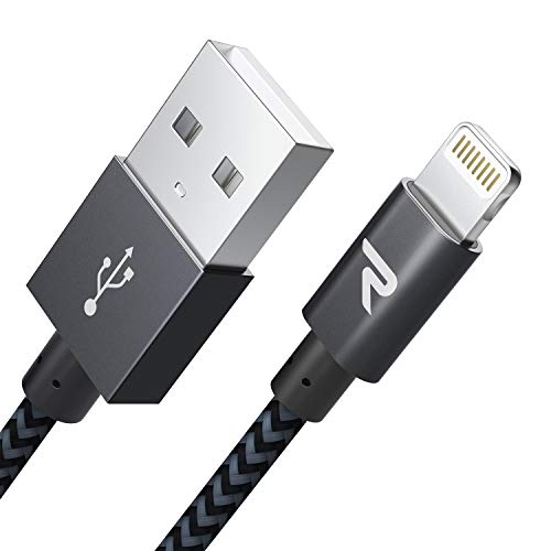 Rampow Cable iPhone Cable Lightning [Apple MFi Certificado] Nylón Duradero Cargador iPhone Compatible con iPhone 11 11 Pro XS MAX XR X 8 7 6S 6 5 5S 5C SE iPad iPod y más - 20CM, Gris Espacial