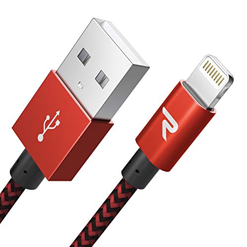 Rampow Cable iPhone Cable Lightning [Apple MFi Certificado] Nylón Duradero Cargador iPhone Compatible con iPhone 11 11 Pro XS MAX XR X 8 7 6S 6 5 5S 5C SE iPad iPod y más - 1M, Rojo