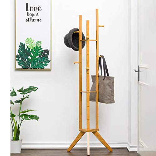 RanDal Perchero Perchero Perchero De Tela Perchero De Árbol Pasillo Independiente Estilo De Granja Soporte De Perchero De Bambú Con 6 Ganchos Estante De 3 Capas Para Ropa Abrigo Sombrero De Lavandería