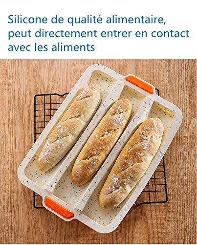 Rann.Bao Molde Pan Francés,Utensilios para Hornear Antiadherentes Silicona de Grado Alimenticio,3 Rejillas Bandeja de Repostería Herramientas para Hornear Pan Casero,Amarillo Amarillento