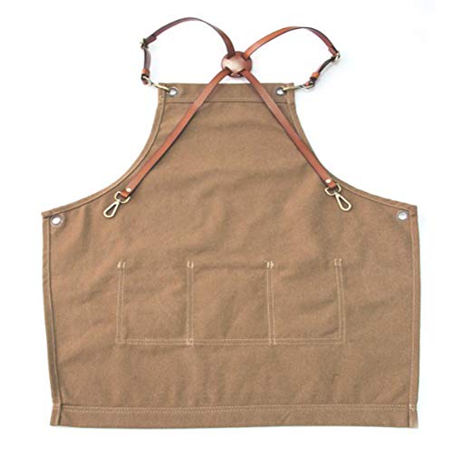 RANRANHOME Delantal De Trabajo, Bolsillos De Algodón, Delantal para Herramientas, Correas De Cuero De PU Ajustables, Pintor, Artesanos, Jardinero, Peluquero, Mujeres, Hombres (