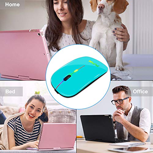 Ratón Inalámbrico Bluetooth Recargable, Ratón Retroiluminado de 7 Colores con Mini Receptor USB de 2,4 GHz, 1200,1600DPI Ajustable,Compatible con Laptop, PC, Ordenador, Chromebook, Notebook-Azul cielo