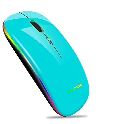 Ratón Inalámbrico Bluetooth Recargable, Ratón Retroiluminado de 7 Colores con Mini Receptor USB de 2,4 GHz, 1200,1600DPI Ajustable,Compatible con Laptop, PC, Ordenador, Chromebook, Notebook-Azul cielo