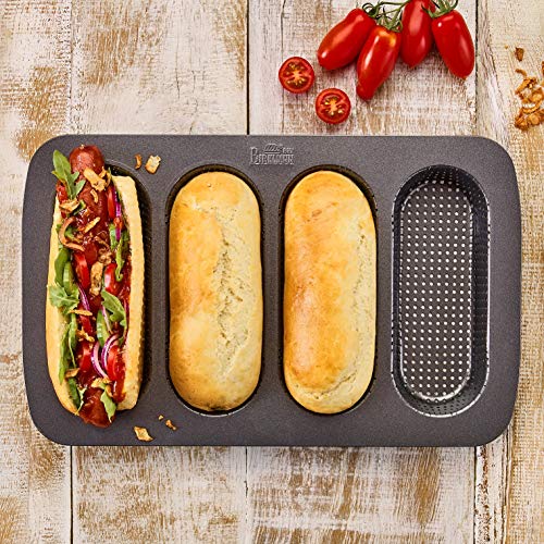 RBV Birkmann 210394 Hot Dog - Moldes para Galletas (4 Compartimentos, Acero, 35,5 x 25,5 x 3,5 cm), Color Gris