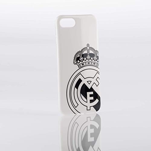 Real Madrid Funda Smartphone - Blanca con el Escudo Oficial en Negro y Compatible con Apple iPhone 7/8