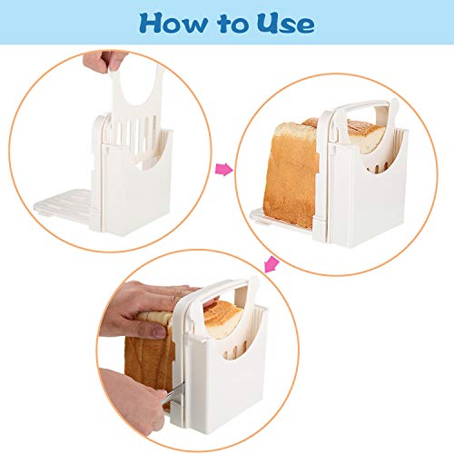 Rebanadora de Pan Rebanadora de Hogaza de Pan Ajustable Cortadora de Pan Tostadora Plegable Cortadora de Sandwicheras Herramienta de Guía de Corte de Pan con 5 Rebanadas de Espesor para Cocina
