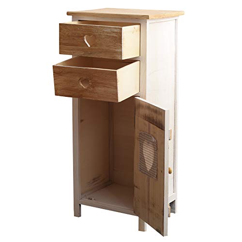 Rebecca Mobili Armario Shabby, cajonera para el Dormitorio, 2 cajones, 1 Puerta, Estilo Shabby, Madera de paulonia, Blanco Beige- Medidas: 84 x 37 x 31 cm (AxANxF) - Art. RE4415