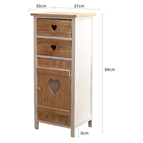 Rebecca Mobili Armario Shabby, cajonera para el Dormitorio, 2 cajones, 1 Puerta, Estilo Shabby, Madera de paulonia, Blanco Beige- Medidas: 84 x 37 x 31 cm (AxANxF) - Art. RE4415