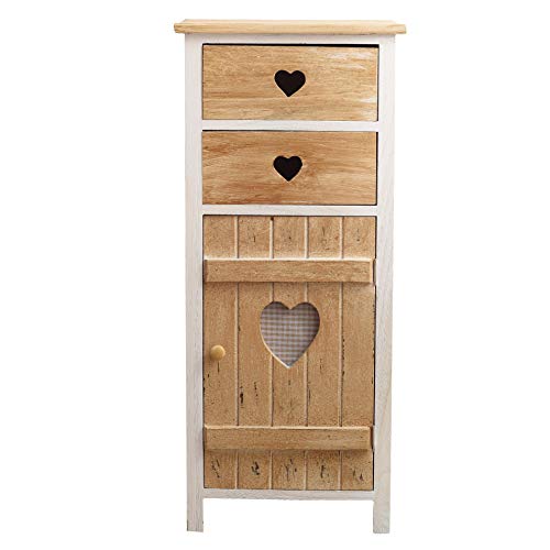 Rebecca Mobili Armario Shabby, cajonera para el Dormitorio, 2 cajones, 1 Puerta, Estilo Shabby, Madera de paulonia, Blanco Beige- Medidas: 84 x 37 x 31 cm (AxANxF) - Art. RE4415