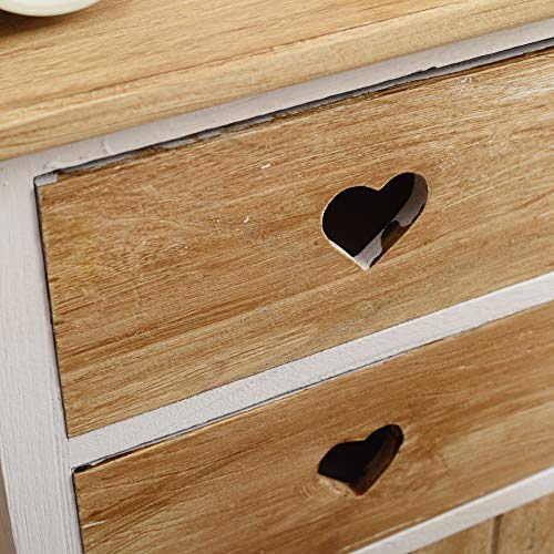 Rebecca Mobili Armario Shabby, cajonera para el Dormitorio, 2 cajones, 1 Puerta, Estilo Shabby, Madera de paulonia, Blanco Beige- Medidas: 84 x 37 x 31 cm (AxANxF) - Art. RE4415
