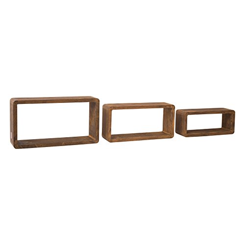 Rebecca Mobili Juego 3 estantes de Pared de Madera rectangulares, marrón Oscuro, Estilo Rustico Vintage, accessorios de decoración- Medidas: 6 x 26 x 9 cm (AxANxF) - Art. RE4078