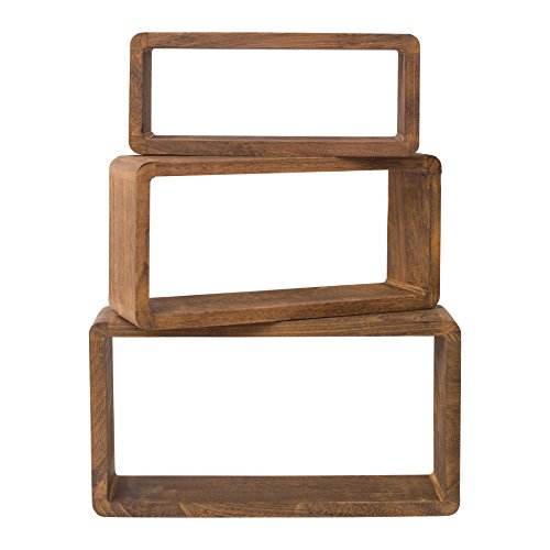 Rebecca Mobili Juego 3 estantes de Pared de Madera rectangulares, marrón Oscuro, Estilo Rustico Vintage, accessorios de decoración- Medidas: 6 x 26 x 9 cm (AxANxF) - Art. RE4078
