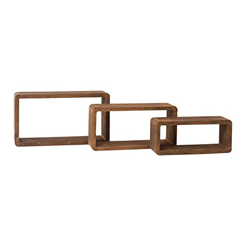 Rebecca Mobili Juego 3 estantes de Pared de Madera rectangulares, marrón Oscuro, Estilo Rustico Vintage, accessorios de decoración- Medidas: 6 x 26 x 9 cm (AxANxF) - Art. RE4078