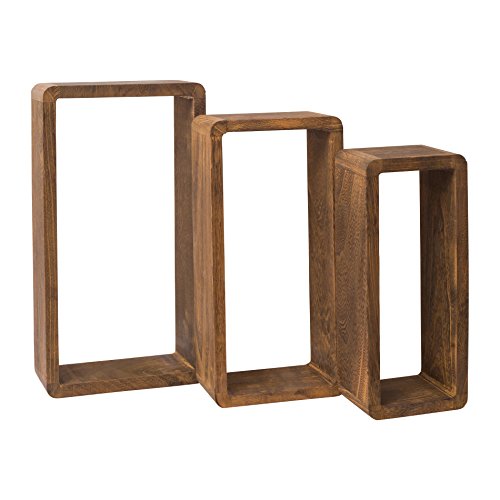 Rebecca Mobili Juego 3 estantes de Pared de Madera rectangulares, marrón Oscuro, Estilo Rustico Vintage, accessorios de decoración- Medidas: 6 x 26 x 9 cm (AxANxF) - Art. RE4078